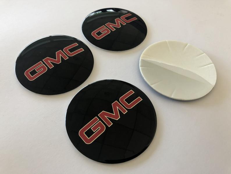 4un - car wheel center cap stickers - GMC Black&Red (40mm/1.57in - 65mm/2.56in)
