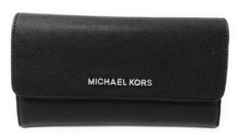 Michael Kors Jet Set Large Trifold Wallet Black Leather 35S8STVF7L NWT FS - £70.40 GBP