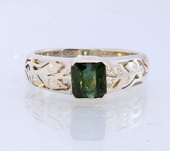 Green Tourmaline White Sapphire Handmade Silver Ring size 9.75 Ajoure Design 89 - £87.91 GBP