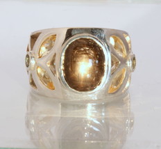 Black Star Thai Sapphire Green Sapphire Citrine Handmade Silver Ring Size 12.5 - £169.86 GBP