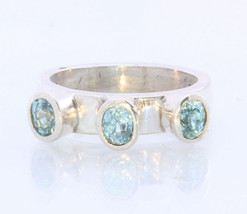 Cambodian Blue Zircon Handmade 925 Silver Three Frog Eye Ring size 7.5 - £57.85 GBP