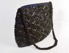 Small Purse/Hand Bag ~ Black Beads &amp; Sequins on Deep Purple Fabric, #CHBP19 - $12.69