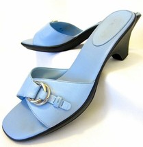 Talbots Baby Blue Leather Horsebit Buckle Mules Slides Pumps Sandals 7.5... - $764.42 MXN