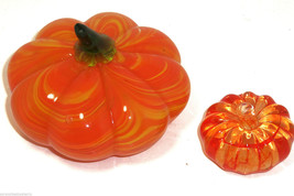 Glass Pumpkins Swirls Paperweight Halloween Murano Style Fall Thanksgiving Lot 2 - £27.34 GBP