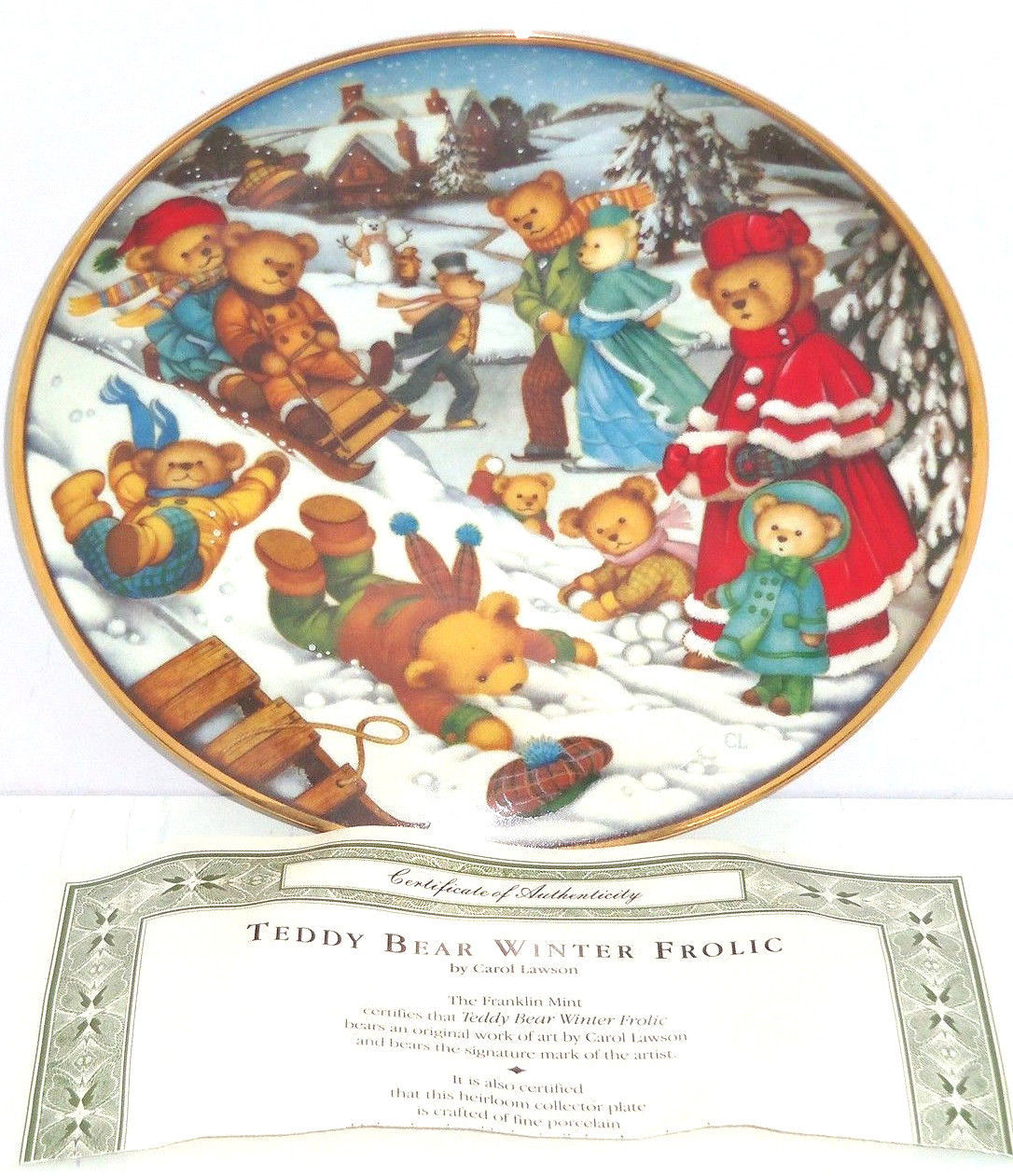 Primary image for Teddy Bear Winter Frolic Snow Playing Collector Plate Franklin Mint 