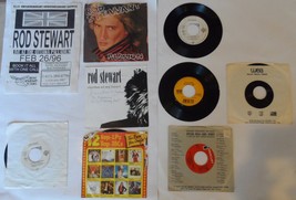 ROD STEWART 9 PC COLLECTION 7 45 RPM RECORDS, 1996 GCT FLYER  + 1 SLEEVE... - $39.50