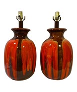 Pair Mid Century Orange Brown Drip Glaze Lamps - £2,318.13 GBP