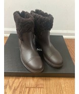 NIB 100% AUTH Chanel 14B Dark Brown Oily Cal Cap Toe Fur Short Boots Sz 37 - £699.17 GBP