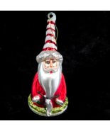 Christmas Santa Mercury Blown Glass Cone Ornament Glitter Red White Stri... - $12.00