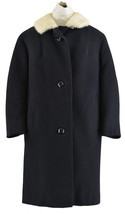 Vintage Black Custom Made Cashmere Straight Coat, Ivory Mink Collar with Pockets - £106.04 GBP