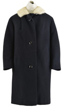 Vintage Black Custom Made Cashmere Straight Coat, Ivory Mink Collar with Pockets - $134.99