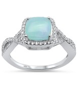 Sterling Silver Natural Larimar Cushion Shape &amp; CZ Twisted Band Ring - $76.24 CAD