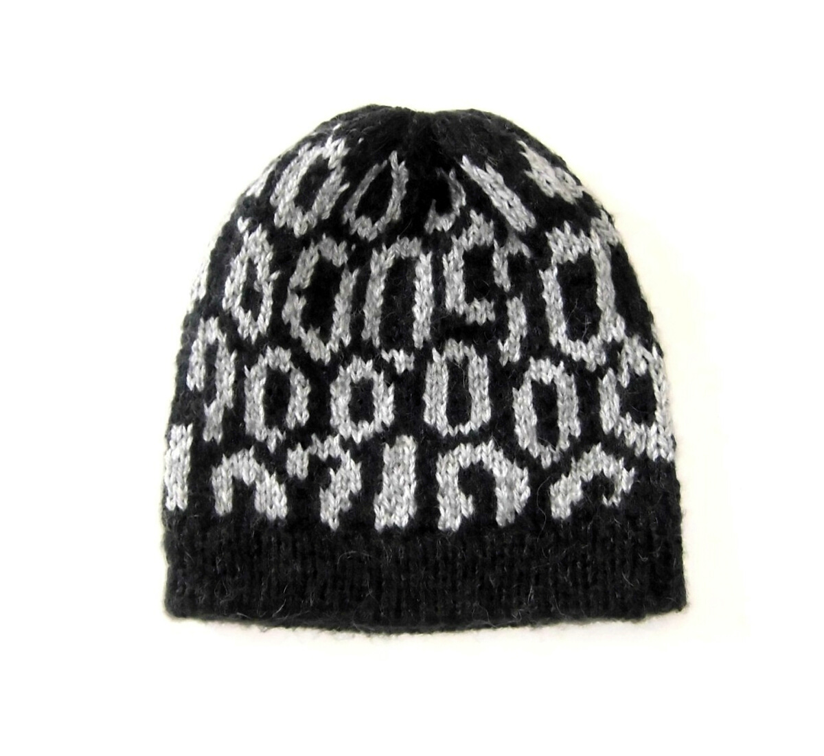 Beanie Hat, black & white, made of Alpacawool, One Size - $30.60