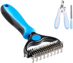 Pet Grooming Brush &amp; Nail Clippers Trimmers - Double Sided Shedding &amp; De... - £10.69 GBP