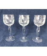 VTG Lot Of 3 Wine Glass Clear Goblets - Intricate Leaf Etched Design 5.5... - $11.99