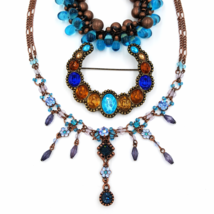 Cookie Lee Rhinestone Necklace with Tierra Art Glass Bracelet and Pin - £34.10 GBP