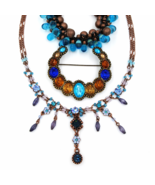 Cookie Lee Rhinestone Necklace with Tierra Art Glass Bracelet and Pin - £32.85 GBP