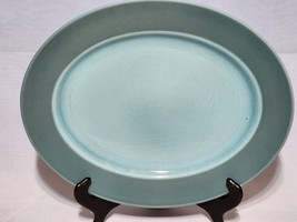 Vintage Blue On Blue Large Pottery Oval Serving Platter - Unmarked - Ships Free - £17.00 GBP