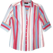 7th Avenue Womens Blouse Size Medium Button Front V-Neck Multicolor Stripe - £10.14 GBP