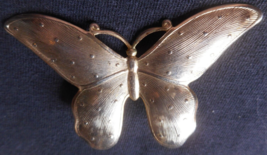 Gold Tone 2 3/4&quot; Butterfly Moth Brooch Pin Textured Thin Metal Unsigned ... - £9.67 GBP