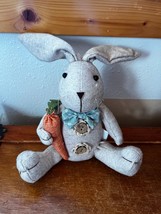 Tan Heather Fabric Easter Bunny Rabbit Holding Orange Carrot Stuffed Ani... - £7.60 GBP