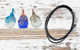 3 Beach Sea Glass Necklace Jewelry Pendants Charms Multi Wire Wrapped &amp; Necklace - £9.54 GBP