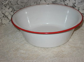 VTG Enamelware Bowl - White w/ Red Trim - $6.00