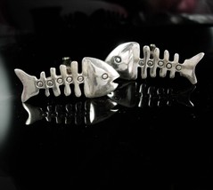 Vintage sterling Fish Cufflinks skeleton cufflinks modernist cufflinks Figural n - £180.96 GBP