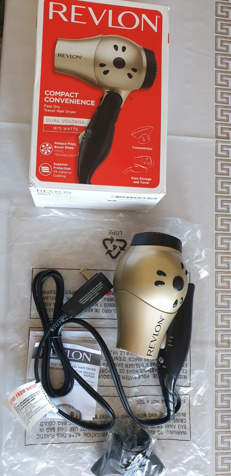 Revlon RVDR5005 Travel Hair Dryer Black &amp; Gold 3x Ceramic Coating 1875 Watt - $17.72