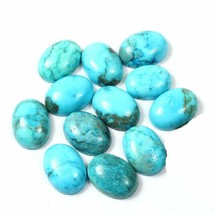 100% Natural Certified Blue Turquoise Gemstone Oval Shape Cabochon 8x10 mm - £35.29 GBP