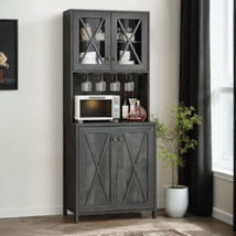 67&#39;&#39; Kitchen Pantry Hutch Storage Cabinet with Microwave Stand, Tall Freestandin - £480.03 GBP