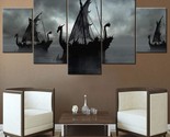 Norse Decor Black And White Painting Vikings Ship Artwork Fantasy Sailin... - $77.93