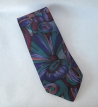 Secours Purple Teal Burgundy Neck Tie Handmade 100% Silk Abstract Floral Flowers - £15.67 GBP