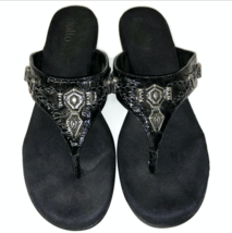 Rialto Women&#39;s  Bailee Thong Flip Flop Sandal Shoes Size 9.5 Black Silver - $24.95