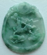 Green Chinese Jadeite (Hard Jade) [Grade A] Running Deer Pendant - $110.49