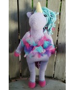 Knit Сrochet Plush Tutu Unicorn Nursery Pillow Lovey Doll Baby Purple Ha... - $44.14
