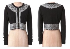 Anthropologie Brushed Lace Cardigan Small 2 4 Black Wool Cropped Sweater... - £59.34 GBP