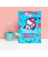 Kitty Red Waterslide Pool Party Invitation | Kawaii Summer Birthday Invite - $3.59