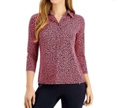 Charter Club Womens Petite PP Pink Heart Print 3/4 Sleeve Shirt NWT CU19 - £18.89 GBP