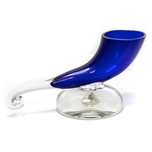 Vintage Art Glass Pedestal Cobalt Blue Horn Shaped Vase Handcrafted Glass - £35.08 GBP