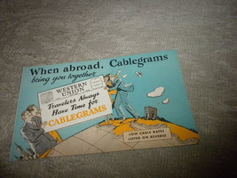 illus Western Union Cablegram Advertisng fold out w International Rates 1950 VG+ - £4.35 GBP