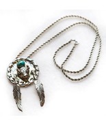 Vintage Navajo Sterling Silver Necklace Dreamcatcher Bison Feathers Turq... - £151.45 GBP