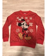Disney Christmas Sweater Red Black Mickey Mouse Snowflakes Pullover Top ... - $8.90