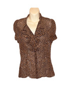 Sz L Worthington V-Neck Animal Mini Print Blouse Ruffle Front Sheer Femi... - $28.53