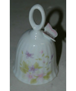 Ceramic Bell Butterfly Accent Floral Pattern 5 Inch Tall - £11.70 GBP