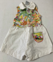 Vintage toddler girls romper zip front sail boat tropical print - €17,15 EUR