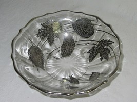 Three Footed Glass Bowl Vintage Cambridge Caprice Silver Overlay Autumn Leaves - £15.81 GBP