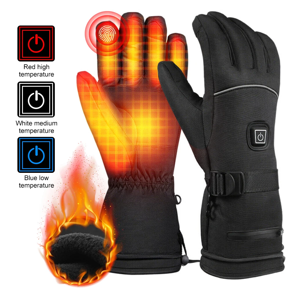Motorcycle Gloves Waterproof Moto Heated Guantes Touch Screen Battery Powered - £26.26 GBP
