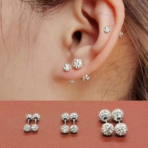Womens Silver CZ Crystal Disco Ball Ear Stud Screw Back Earrings Surgical Steel - £5.86 GBP+