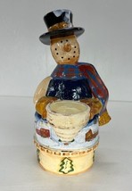 Whimsical Snowman Tea Light Candle Holder House Scene &amp; Leaves - £6.23 GBP